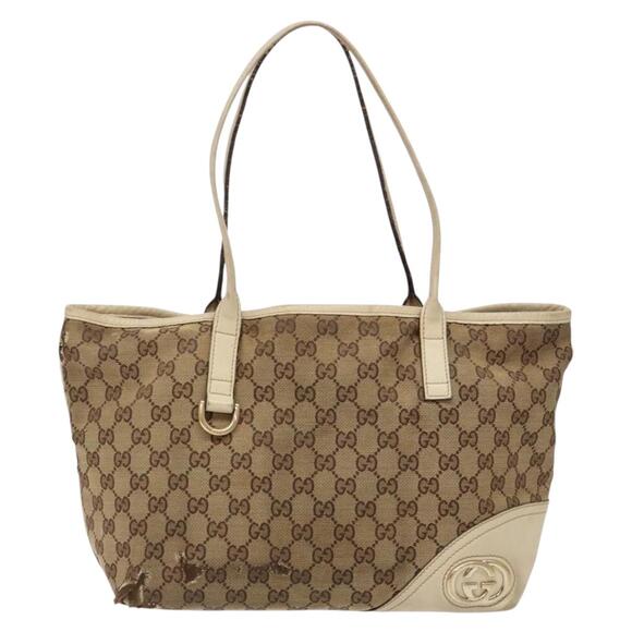 GUCCI GG Canvas Tote Bag Beige Gold - Picture 2 of 13